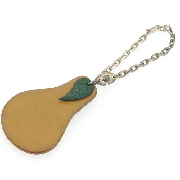 HERMES Keychain fruit motif beige leather �~ Silver hardware Auth used L3046 - Picture 1 of 6